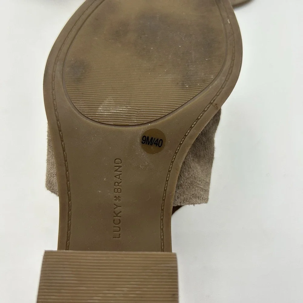 Lucky Brand Sandals Womens 9 M Tan Suede Cutout Open Toe Block Heels Beige